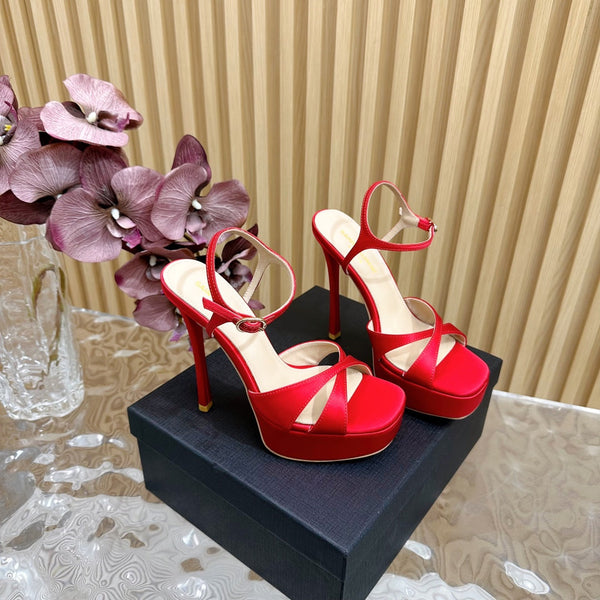DEBBIE PLATFORM SANDALS IN RED SILK