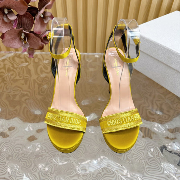 CD Dway Heeled Sandal 120mm Yellow Silk And Lambskin