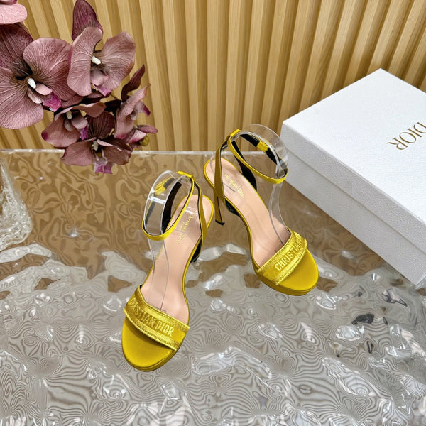 CD Dway Heeled Sandal 120mm Yellow Silk And Lambskin