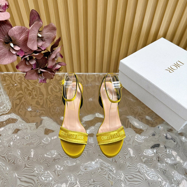 CD Dway Heeled Sandal 120mm Yellow Silk And Lambskin