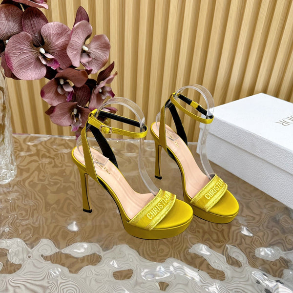 CD Dway Heeled Sandal 120mm Yellow Silk And Lambskin