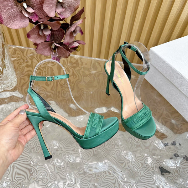 CD Dway Heeled Sandal 120mm Green Silk And Lambskin