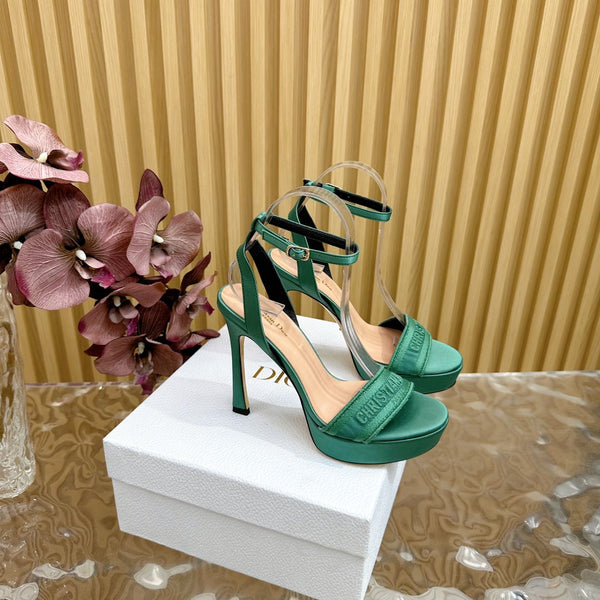 CD Dway Heeled Sandal 120mm Green Silk And Lambskin