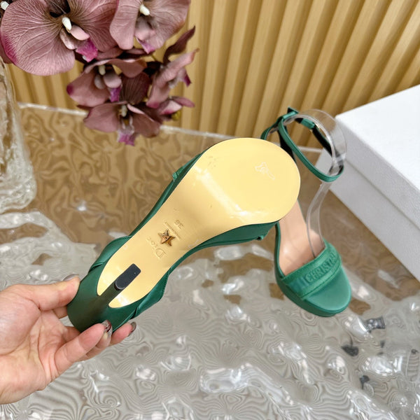 CD Dway Heeled Sandal 120mm Green Silk And Lambskin