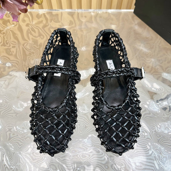 Alaia Ballet Flats In Black Woven Cowhide 102286