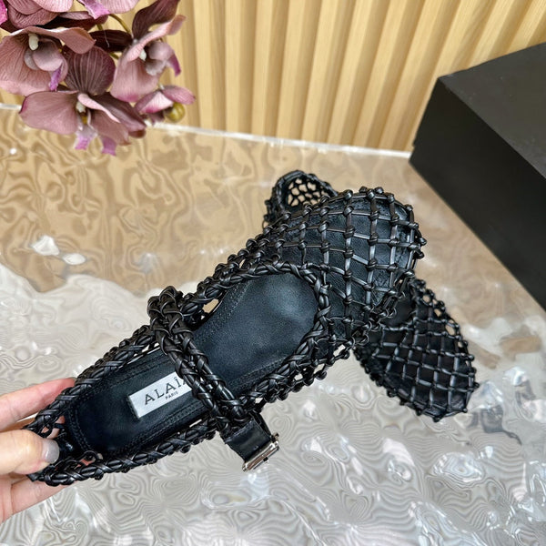 Alaia Ballet Flats In Black Woven Cowhide 102286