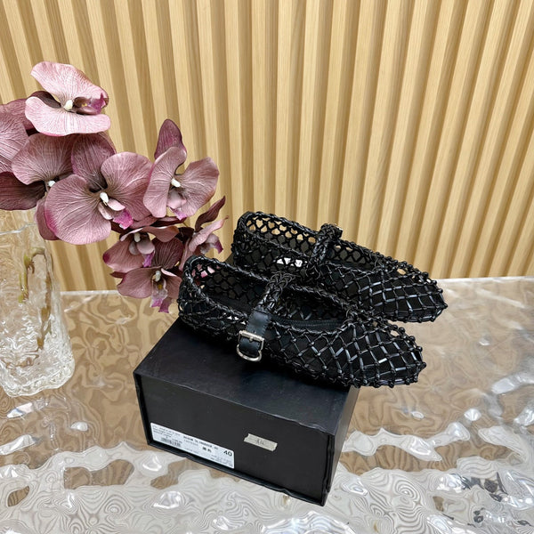 Alaia Ballet Flats In Black Woven Cowhide 102286