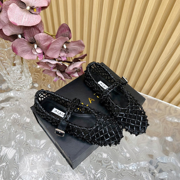 Alaia Ballet Flats In Black Woven Cowhide 102286