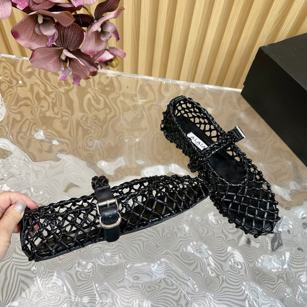 Alaia Ballet Flats In Black Woven Cowhide 102286