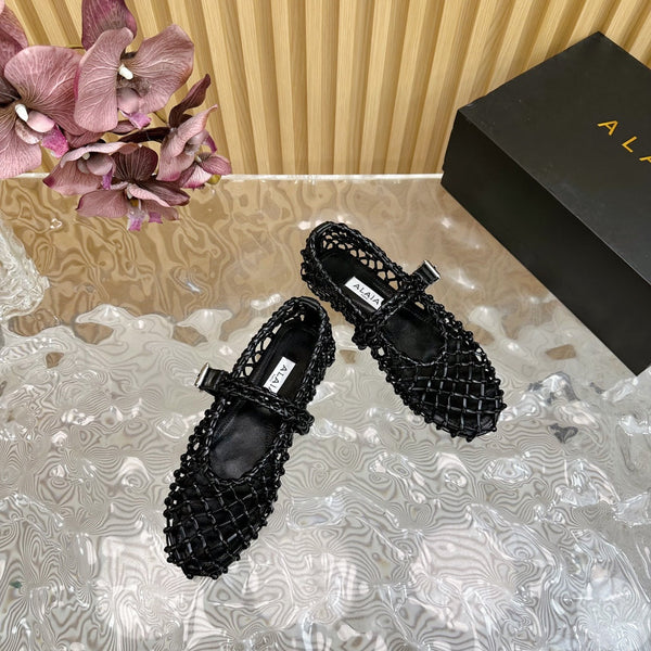Alaia Ballet Flats In Black Woven Cowhide 102286