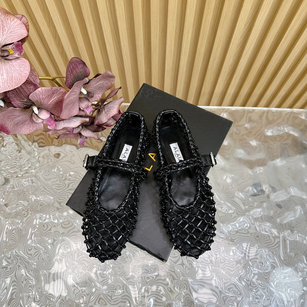 Alaia Ballet Flats In Black Woven Cowhide 102286