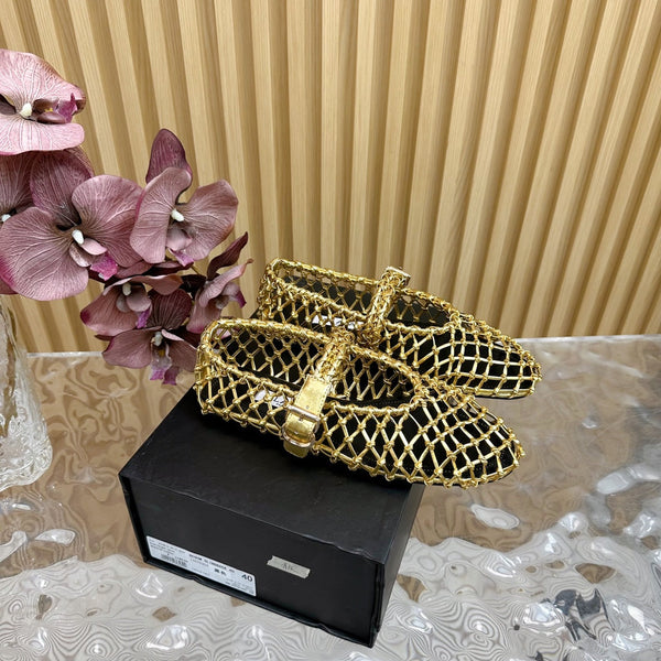 Alaia Ballet Flats In Gold Woven Cowhide 102288