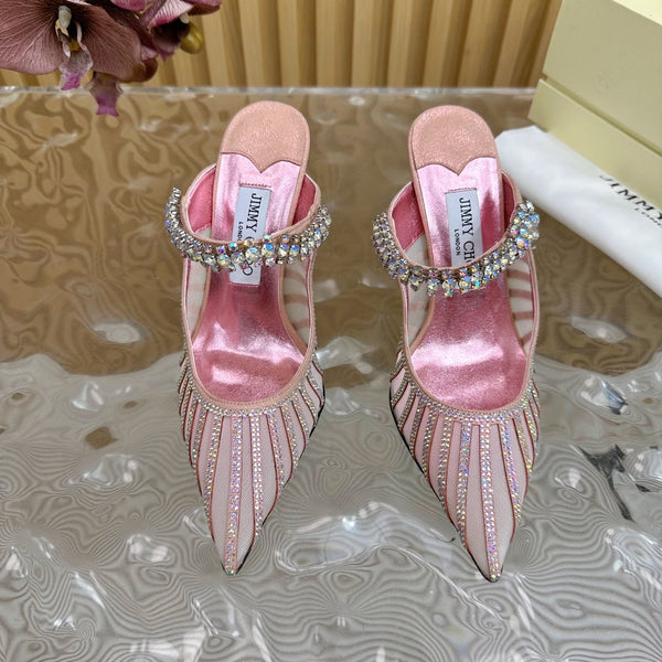Jimmy Choo 105mm Studded High Heel Pumps Pink Cowhide