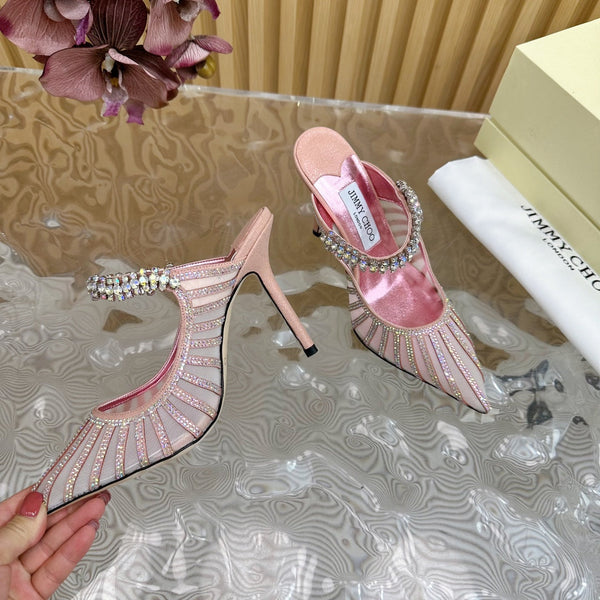 Jimmy Choo 105mm Studded High Heel Pumps Pink Cowhide