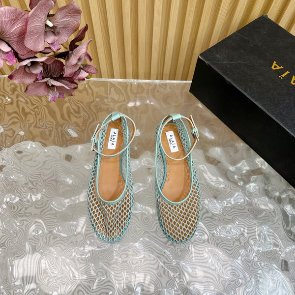 Alaila Mary Jane In Jade Green Mesh Fabric 103016