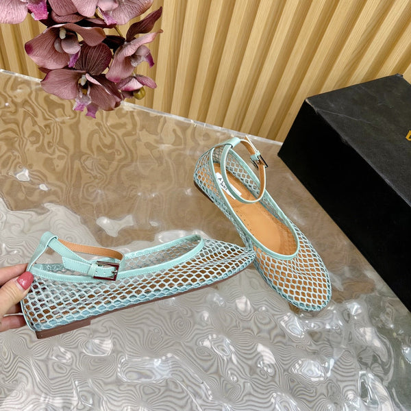 Alaila Mary Jane In Jade Green Mesh Fabric 103016