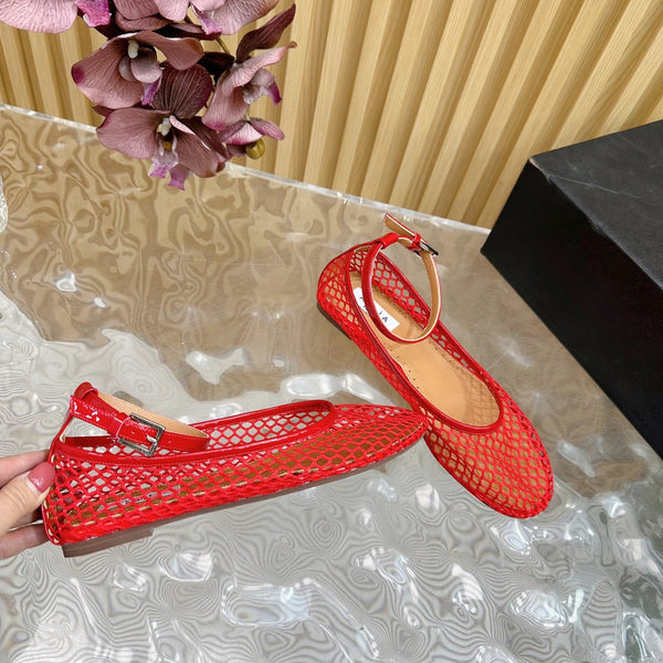 Alaila Mary Jane In Red Mesh Fabric 103018