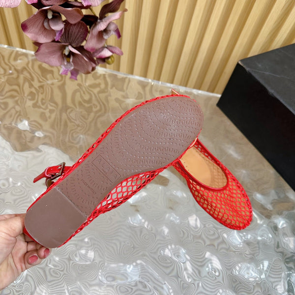 Alaila Mary Jane In Red Mesh Fabric 103018