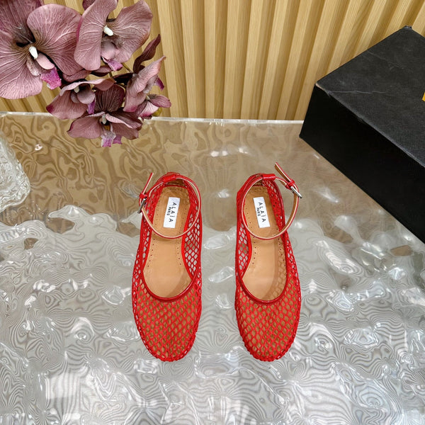 Alaila Mary Jane In Red Mesh Fabric 103018