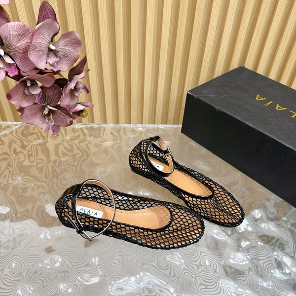 Alaila Mary Jane In Black Mesh Fabric 103020