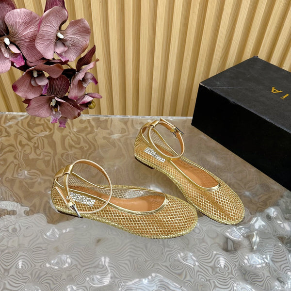 Alaila Mary Jane In Gold Mesh Fabric 103022