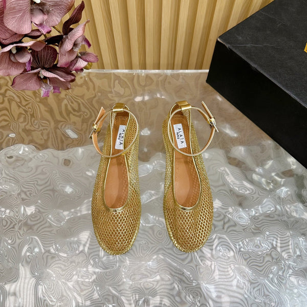 Alaila Mary Jane In Gold Mesh Fabric 103022