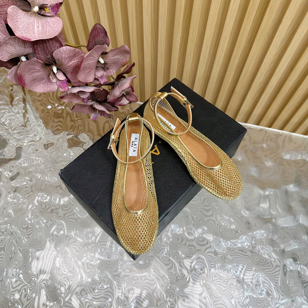 Alaila Mary Jane In Gold Mesh Fabric 103022