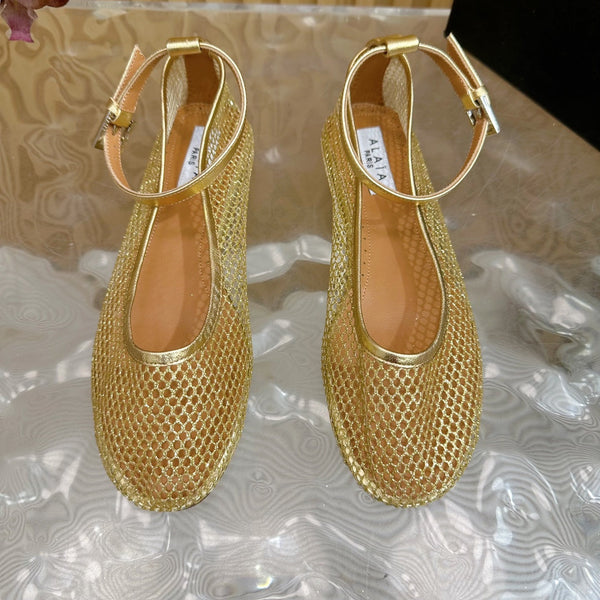 Alaila Mary Jane In Gold Mesh Fabric 103022