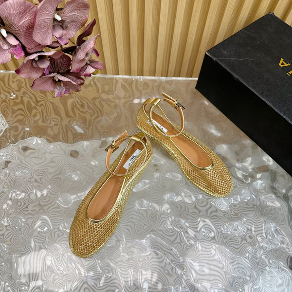 Alaila Mary Jane In Gold Mesh Fabric 103022