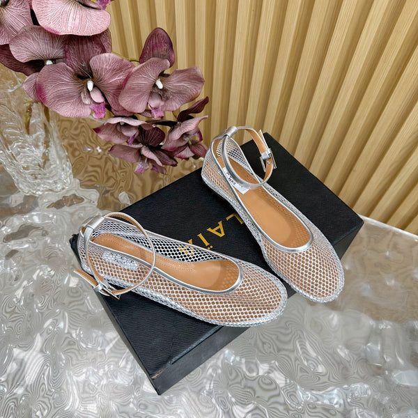 Alaila Mary Jane In Silver Mesh Fabric 103024