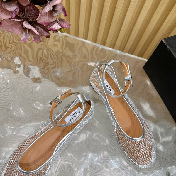 Alaila Mary Jane In Silver Mesh Fabric 103024