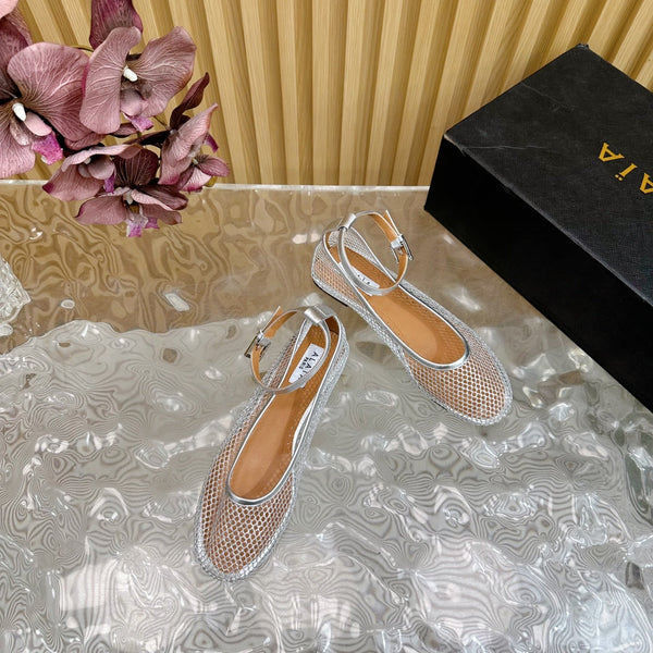 Alaila Mary Jane In Silver Mesh Fabric 103024