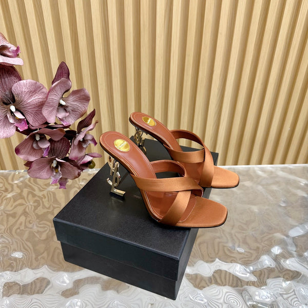 OPYUM 10 CM HIGH MULES IN BROWNIE SILK