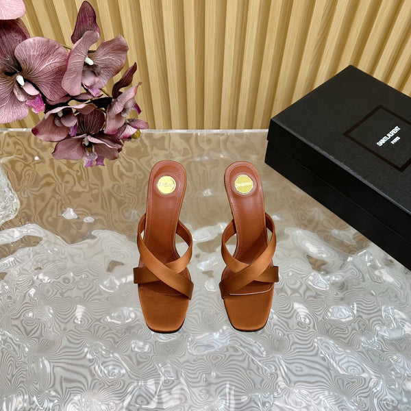 OPYUM 10 CM HIGH MULES IN BROWNIE SILK