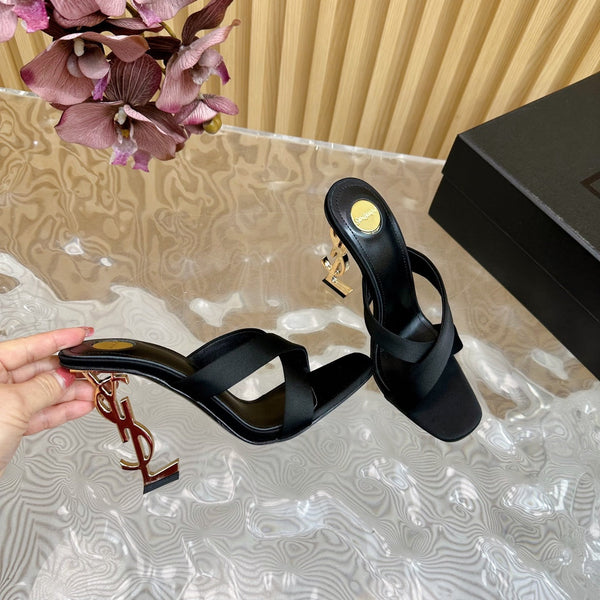 MULES OPYUM ALTE 10 CM IN SETA NERA