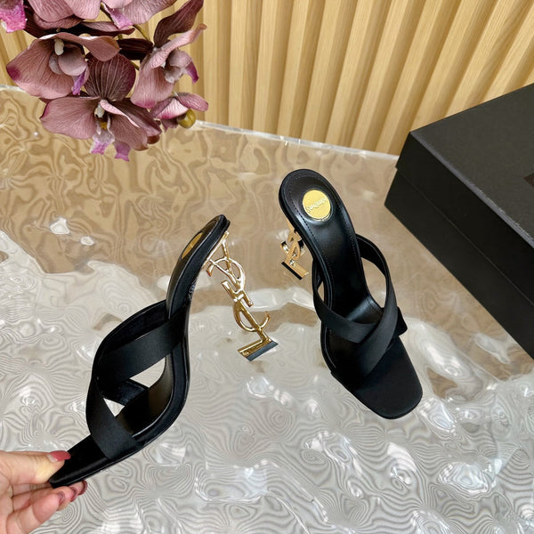 MULES OPYUM ALTE 10 CM IN SETA NERA