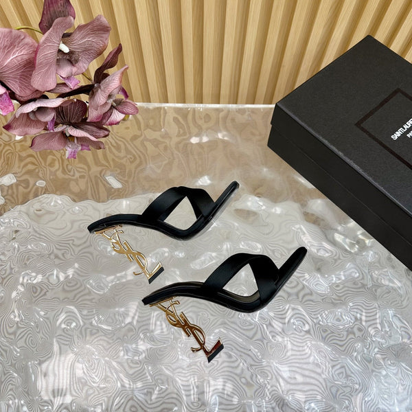 MULES OPYUM ALTE 10 CM IN SETA NERA