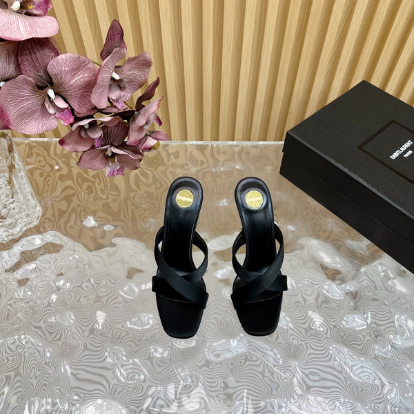 MULES OPYUM ALTE 10 CM IN SETA NERA