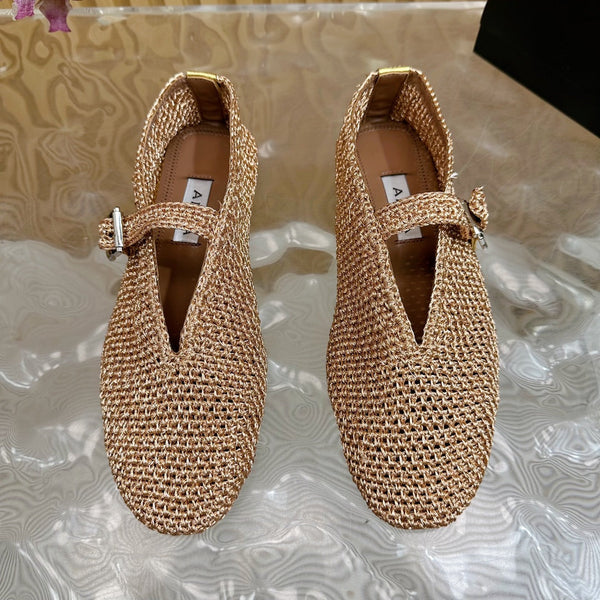 Alaia Ballet Flats In Dark Beige Stretch Woven Sedge 102280