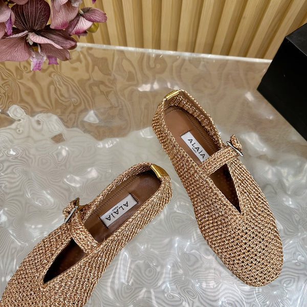 Alaia Ballet Flats In Dark Beige Stretch Woven Sedge 102280