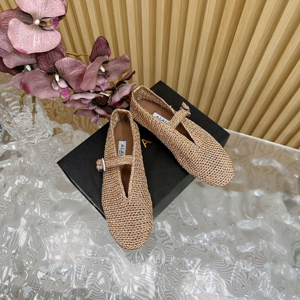 Alaia Ballet Flats In Dark Beige Stretch Woven Sedge 102280