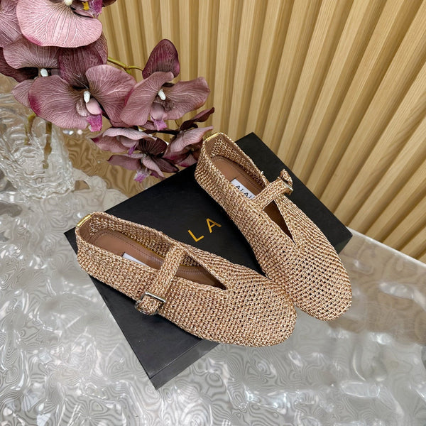 Alaia Ballet Flats In Dark Beige Stretch Woven Sedge 102280