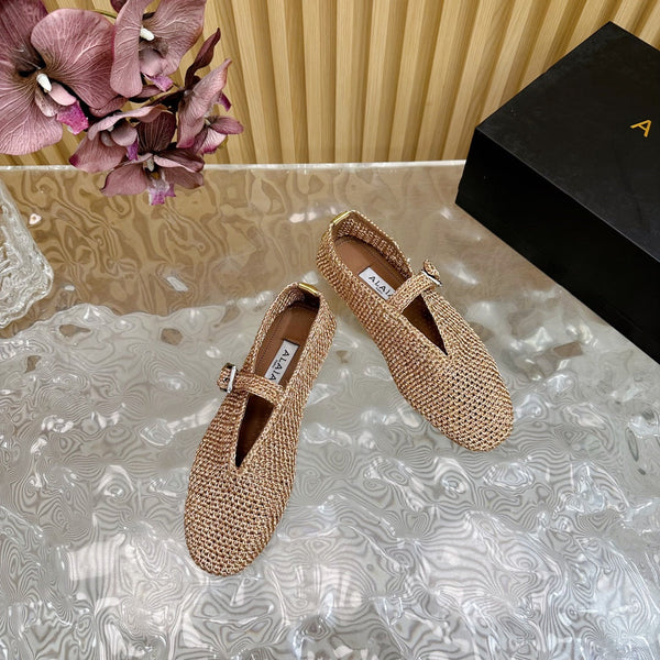 Alaia Ballet Flats In Dark Beige Stretch Woven Sedge 102280