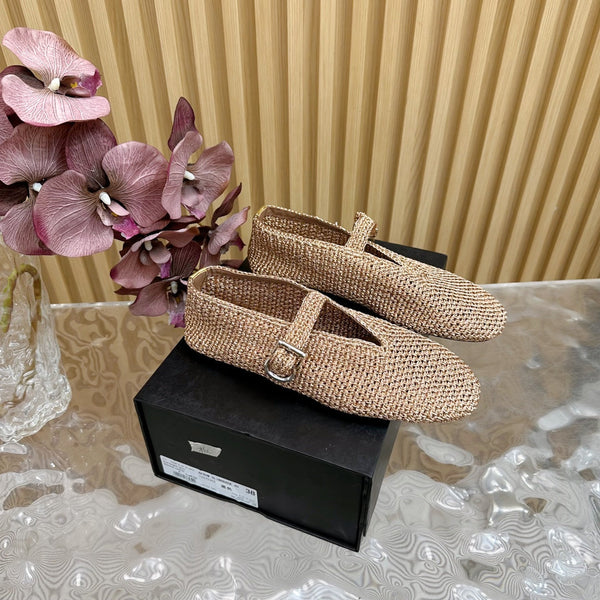 Alaia Ballet Flats In Dark Beige Stretch Woven Sedge 102280