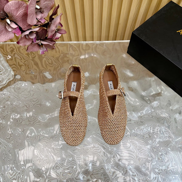 Alaia Ballet Flats In Dark Beige Stretch Woven Sedge 102280