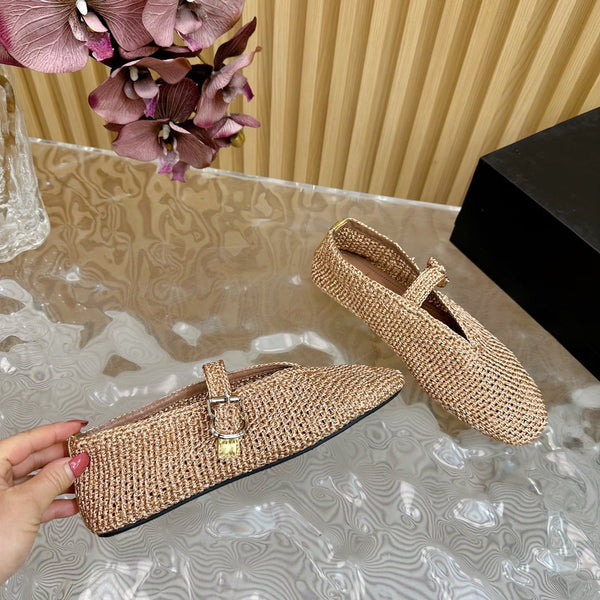 Alaia Ballet Flats In Dark Beige Stretch Woven Sedge 102280