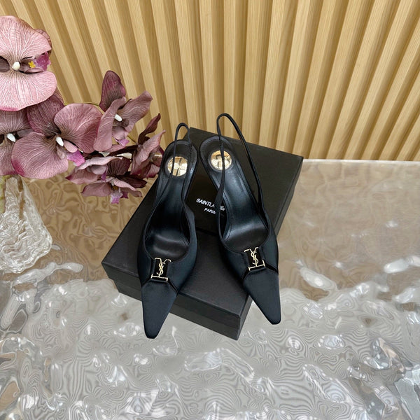 BABYLONE SLINGBACK PUMPS IN BLACK SILK