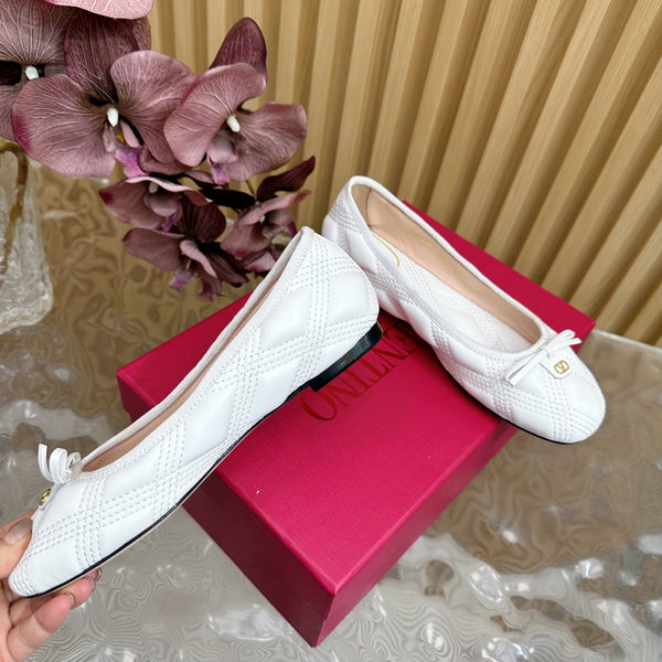 VT 2025 Quilted Leather Bow Ballerina Flats White Sheepskin 286491