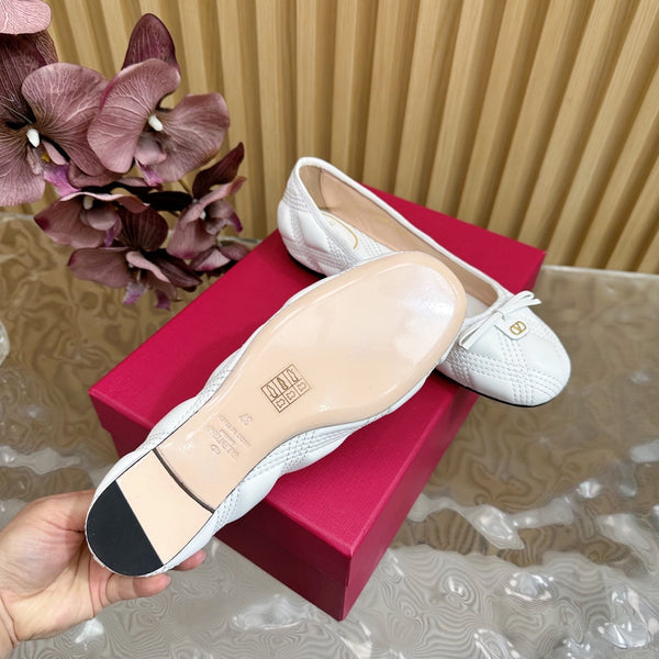 VT 2025 Quilted Leather Bow Ballerina Flats White Sheepskin 286491
