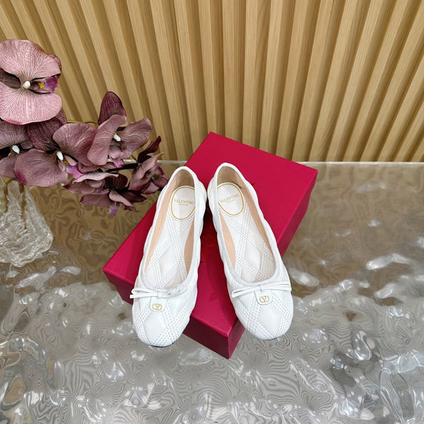 VT 2025 Quilted Leather Bow Ballerina Flats White Sheepskin 286491